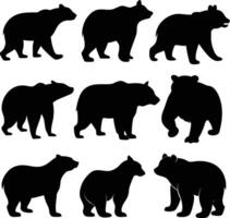 Isolated Bear Silhouettes in Various Poses on White Background vector