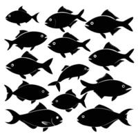 Isolated Fish Silhouettes in Various Poses on White Background vector