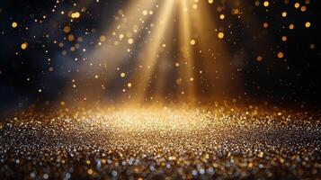 Golden sparkles illuminate the stage with light rays creating a magical atmosphere photo