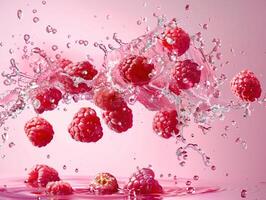Levitating and splashing raspberry clusters separated photo