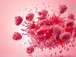 Levitating and splashing raspberry clusters separated photo