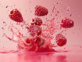 Levitating and splashing raspberry clusters separated photo