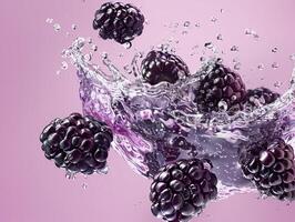 Levitating and splashing raspberry clusters separated photo