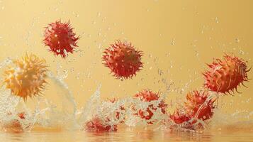 Levitating and splashing cantaloupe pieces separated photo