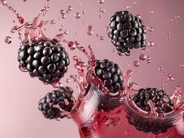 Levitating and splashing raspberry clusters separated photo