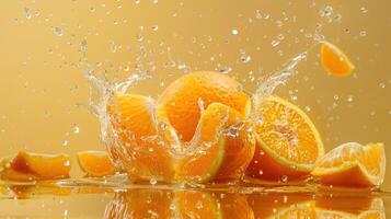 Levitating and splashing tangerine segments separated photo
