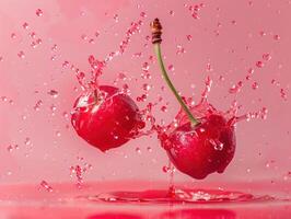 Levitating and splashing cherry halves separated photo