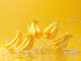 Levitating and splashing cantaloupe pieces separated photo
