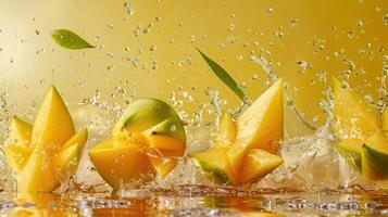 Levitating and splashing papaya slices separated photo