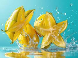 Levitating and splashing papaya slices separated photo