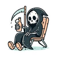 Grim Reaper hold Beer while sit illustration vector