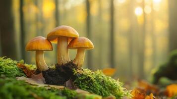 Wild mushroom foraging in the forest photo