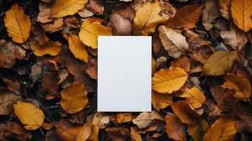 Autumn mood paper frame mockup on orange leaves background photo