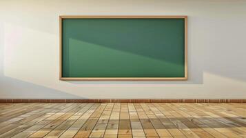 Green chalkboard in an empty classroom photo