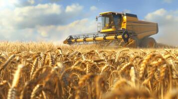 Wheat harvesting in a vast sunset field photo