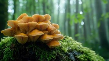 Wild mushroom foraging in the forest photo