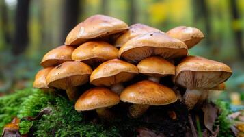 Wild mushroom foraging in the forest photo