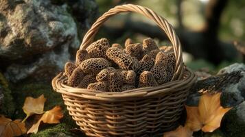 A person is carefully picking fresh mushrooms photo