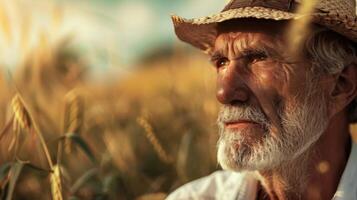 Farm Workers Portrait on the wheat field background photo