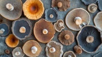 Abstract pattern created from different mushroom species photo