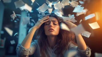 ADHD in adults representation. Women feeling burned out photo