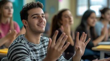 Students learning foreign language in class photo