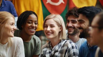 Diverse group of people. Language exchange photo