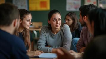 Students learning foreign language in class photo