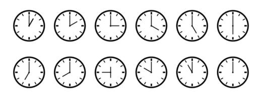 Set of watches with different times. Clock template isolated vector