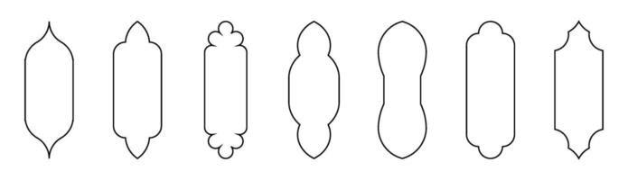 Muslim window line shape collection. Arabic, islam architecture outline frame. Traditional, oriental design. vector