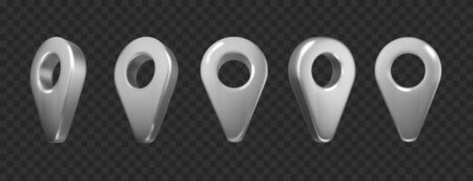 Silver map pointer. Location symbol isolated on dark. Web location point, pointer. realistic. vector