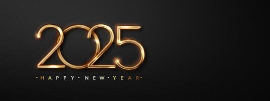 Happy new year 2025 with shiny gold thin number. Premium design for New Year and Christmas greetings for banners, posters or social media and calendars. vector
