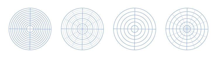 Polar grid blueprint. circular coordinate chart template with radial graph overlay. vector