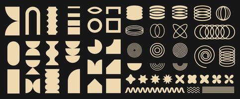 Brutalist abstract geometric shapes. Trendy figures circle star oval spiral flower and other primitive elements. Abstract geometric shape. vector