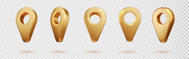 Map pointer golden color isolated. location pin or navigation. Realistic 3D Location or map pin. Symbol shape design for navigation, direction, gps and travel concept. vector