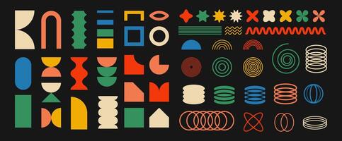 Brutalist shapes collection. Set of Abstract Retro Geometric Shapes. Collection Includes Stars, Flowers, and Sparkles in Various Styles. Ideal for Prints and Stickers vector