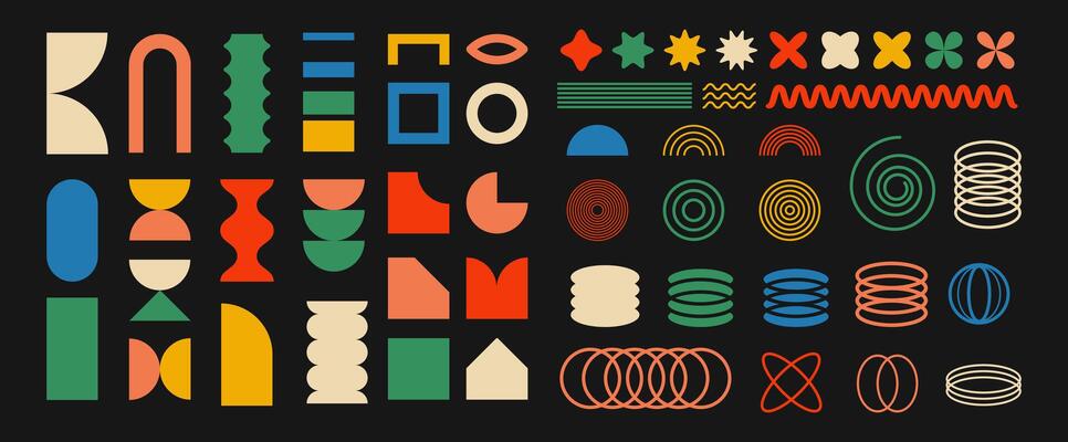 Brutalist shapes collection. Set of Abstract Retro Geometric Shapes. Collection Includes Stars, Flowers, and Sparkles in Various Styles. Ideal for Prints and Stickers