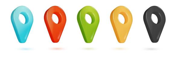 Map pointer or GPS location 3d icons set isolated. location pin or navigation. Realistic graphic vector