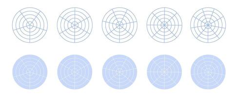 Concentric circles isolated template. Polar grid, radial dividers. Coordinate circular grid. vector