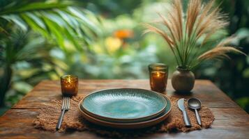 Elegant table setting with white flowers and gold cutlery for a special occasion indoors photo