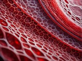 macro shot of showcasing the intricate interplay between the red of human blood vein and the translucent cells structure form photo