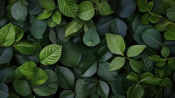 Vibrant green leaves create a lush, natural pattern in a serene forest setting during daylight photo