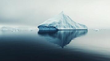 Large icebergs float in calm waters beneath a cloudy sky in a remote polar region photo
