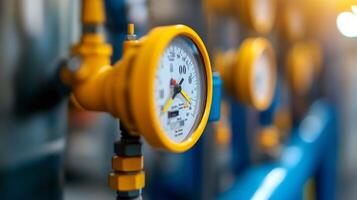 Pressure gauge measures intense pressure in an industrial setting during daylight hours photo
