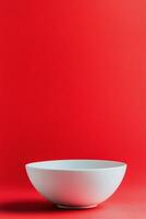 Simple white bowl on a vibrant red background capturing modern minimalism photo
