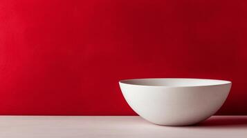 Modern white ceramic bowl on a vibrant red background showcasing sleek design and form photo