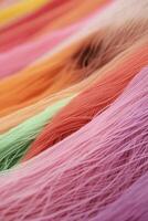 Colorful collection of yarn balls arranged in rows showcasing vibrant hues for crafting photo