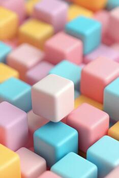 Colorful geometric shapes scattered on a vibrant blue background for creative design projects photo