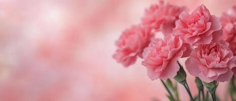 Delicate pink carnations arranged beautifully against a soft pastel background photo