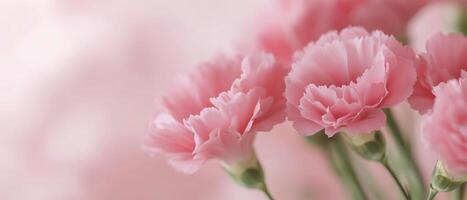 Delicate pink carnations arranged beautifully against a soft pastel background photo